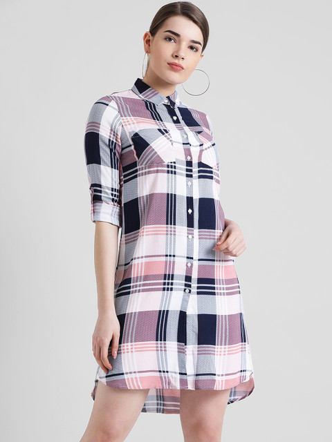 

Zink London Women White Checked Shirt Dress