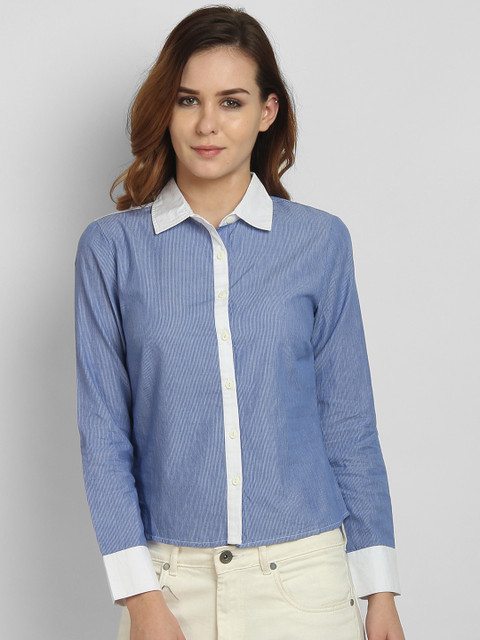 

LA LOFT Women Blue Regular Fit Colourblocked Casual Shirt