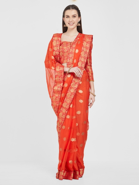 

Viva N Diva Orange Poly Chiffon Woven Design Banarasi Saree