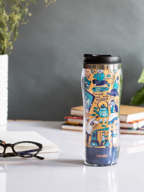 

Chumbak Unisex Yellow & Black Printed Sipper Water Bottle 380 ml