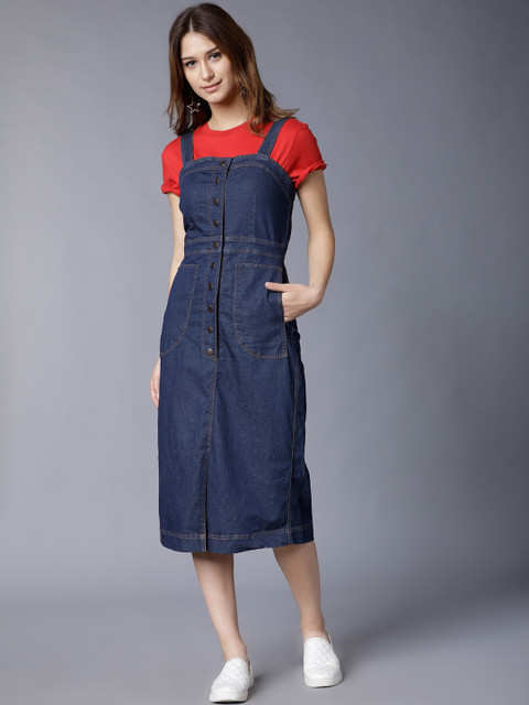 

Tokyo Talkies Women Navy Blue Solid Pinafore Dress