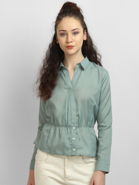 

LA LOFT Women Green Solid Cinched Waist Top