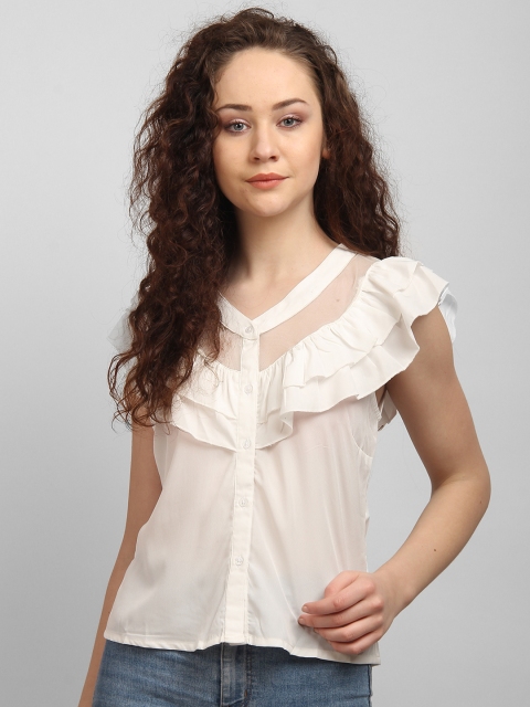 

LA LOFT Women Off-White Regular Fit Solid Casual Shirt