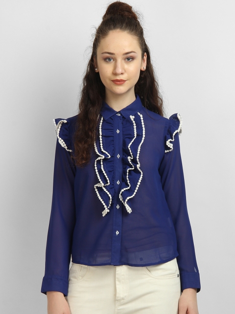 

LA LOFT Women Navy Blue Regular Fit Solid Casual Shirt