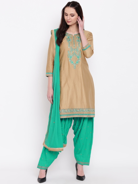 

Kvsfab Beige & Green Cotton Blend Unstitched Dress Material
