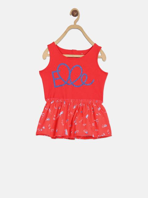 

ELLE Girls Red Printed Peplum Top