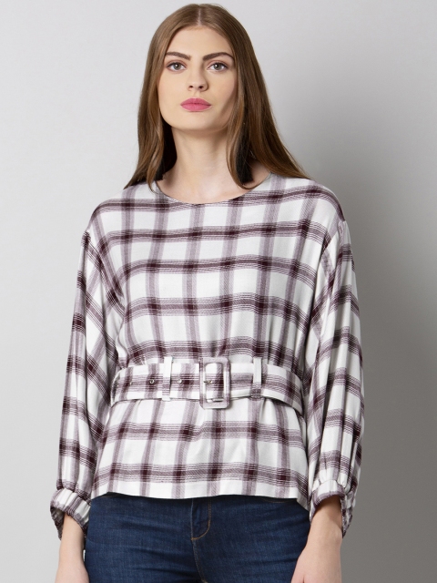 

FabAlley Women White Checked Top
