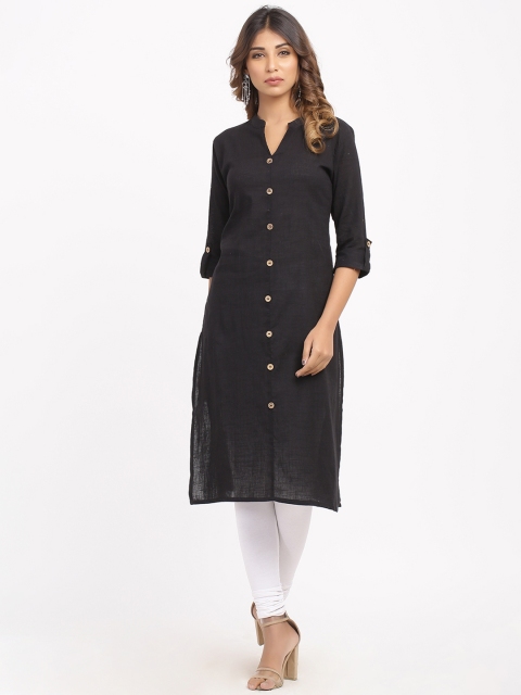 

SOUNDARYA Women Black Solid Straight Kurta