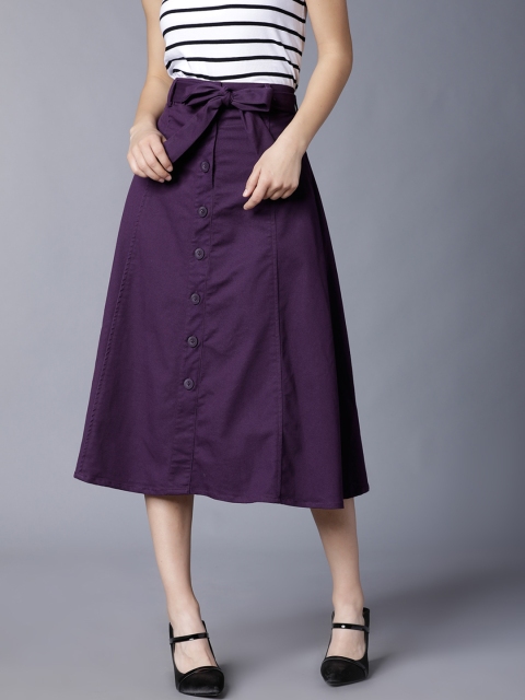 

Tokyo Talkies Women Purple Solid A-Line Pure Cotton Skirt