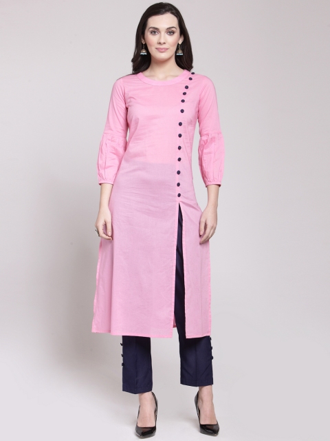

plusS Women Pink Solid A-Line Kurta