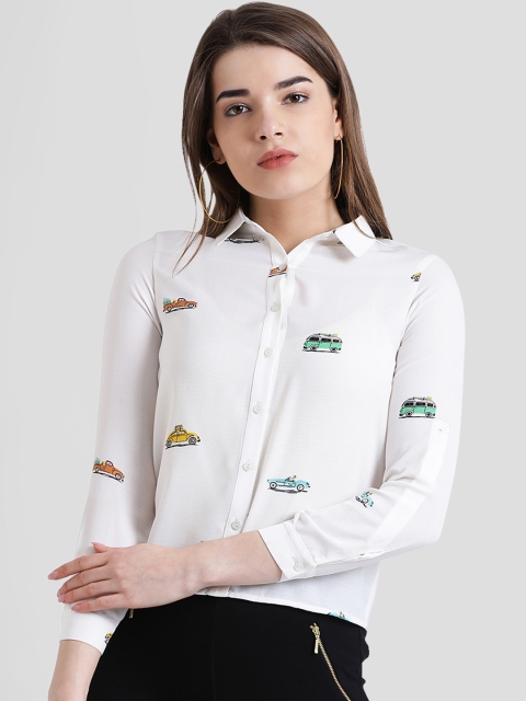 

Zink London Women White Regular Fit Printed Casual Shirt