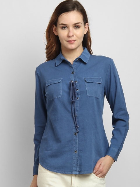 

LA LOFT Women Blue Regular Fit Solid Casual Shirt