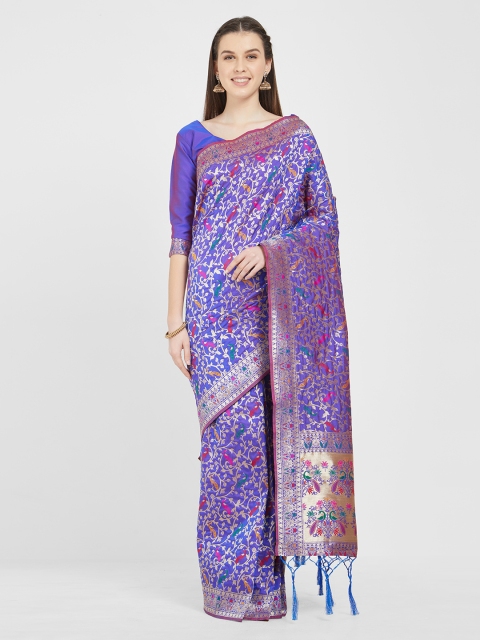 

Viva N Diva Purple Silk Blend Woven Design Kanjeevaram Saree