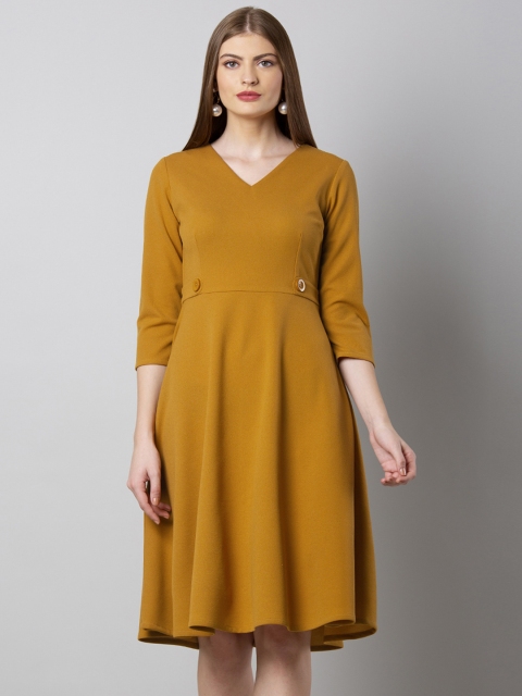 

FabAlley Women Mustard Solid Sheath Dress