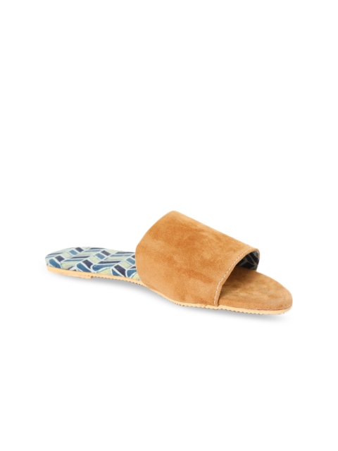

TJORI Women Brown Solid Suede Open Toe Flats