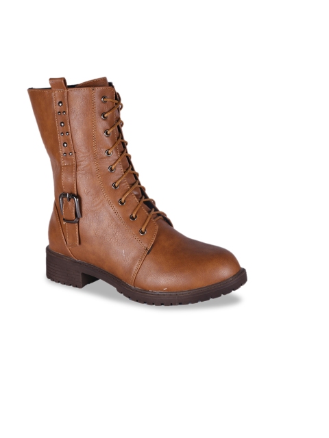 

MSC Women Tan Brown Solid Synthetic High-Top Flat Boots