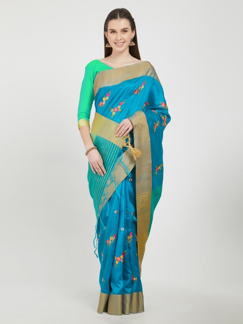 

Viva N Diva Blue Silk Cotton Embroidered Sambalpuri Saree