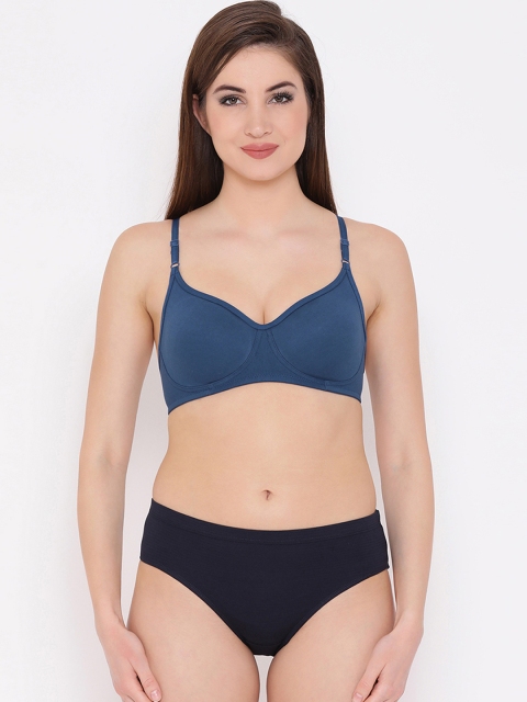 Cloiva Women Blue Lingerie Set COMBBP03040B, Navy blue