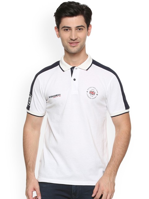 

Peter England Casuals Men White Solid Polo Collar T-shirt