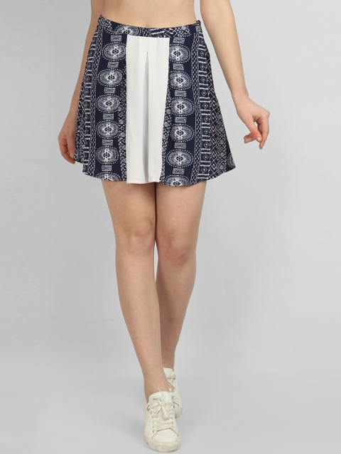 

LA LOFT Women Blue & White Printed A-Line Mini Skirt