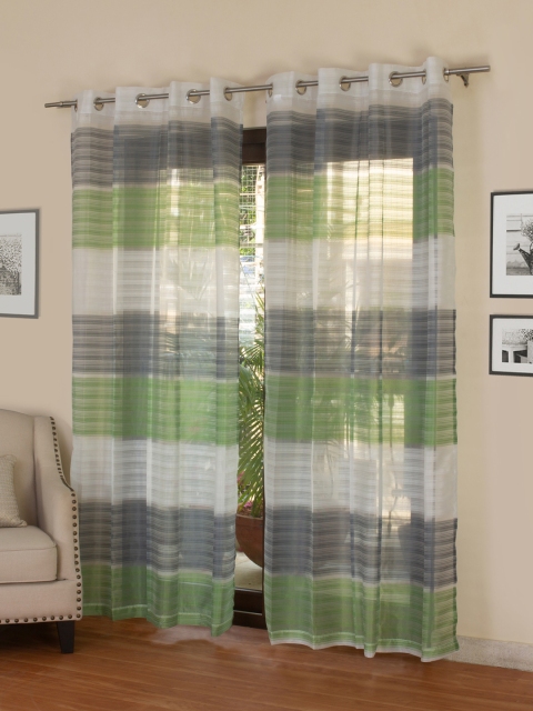 

ROSARA HOME Set of 2 Green & White Striped Door Curtains