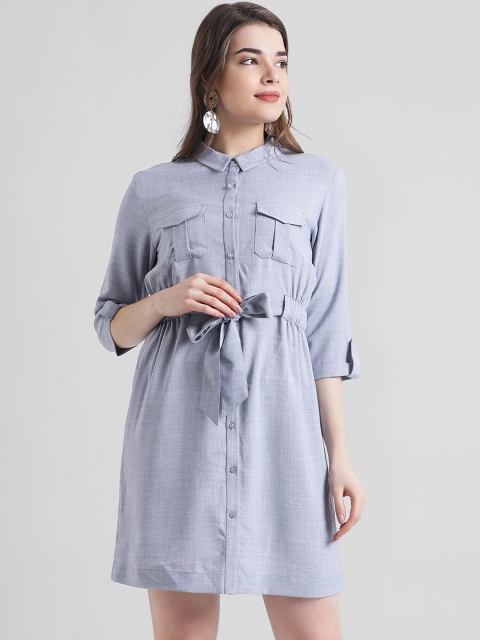 

Zink London Women Blue Solid Shirt Dress