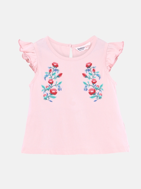 

Beebay Girls Peach-Coloured Embroidered Pure Cotton Top
