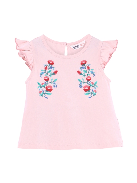 

Beebay Girls Peach-Coloured Embroidered Pure Cotton Top