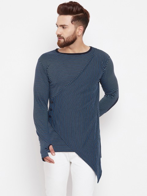 

Hypernation Men Navy Blue Striped Round Neck T-shirt