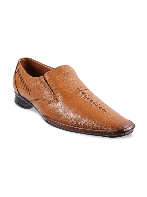 

Mochi Men Tan Brown Leather Formal Slip-Ons