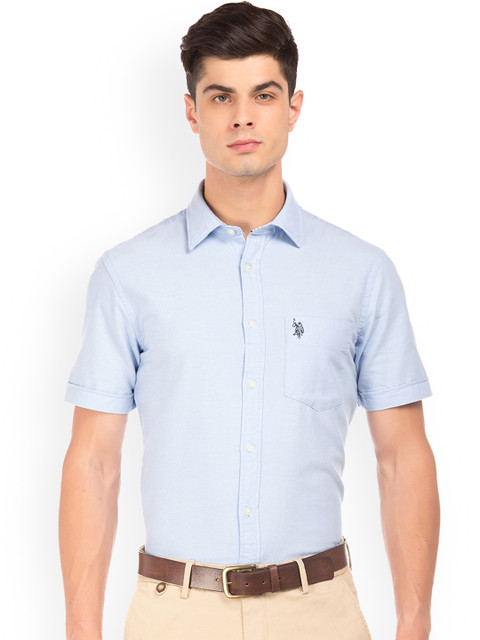 

U.S. Polo Assn. Men Blue Tailored Fit Solid Casual Shirt