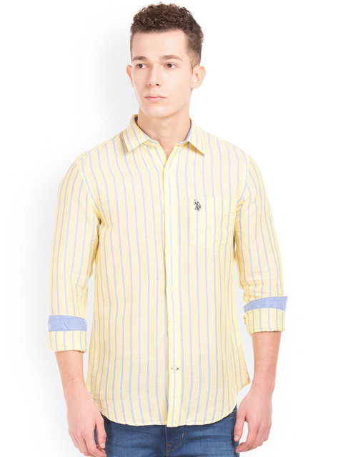 

U.S. Polo Assn. Men Yellow Regular Fit Striped Casual Shirt