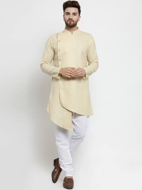 

TREEMODA Men Beige & White Solid Linen Kurta with Churidar
