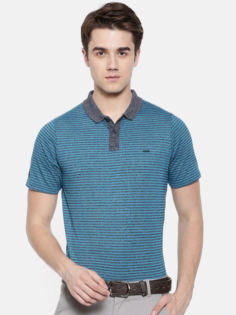 

Proline Men Blue Striped Polo Collar T-shirt