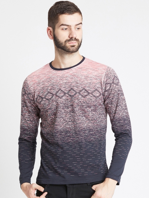 

Okane Men Pink Printed Round Neck T-shirt