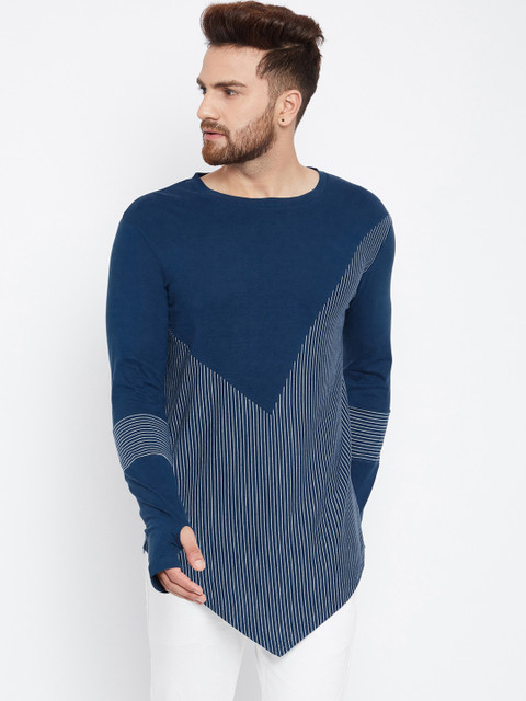 

Hypernation Men Blue Striped Round Neck T-shirt