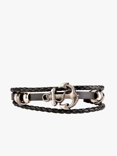 

Men Black & Silver-Plated Multi-Layer Braided Bracelet