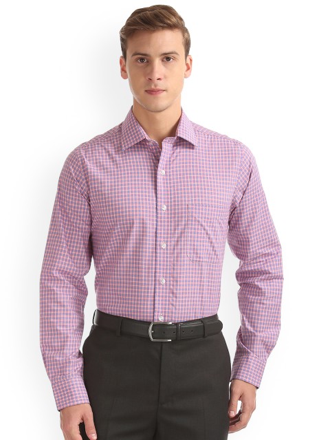 

Arrow Men Orange & Blue Regular Fit Checked Formal Shirt