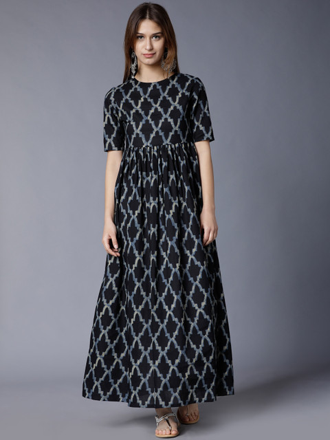 

Vishudh Women Black Printed Maxi Dress