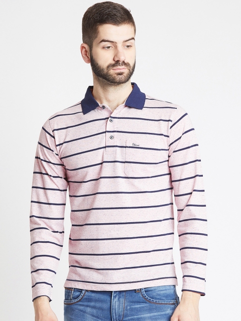 

Okane Men Pink Striped Polo Collar T-shirt