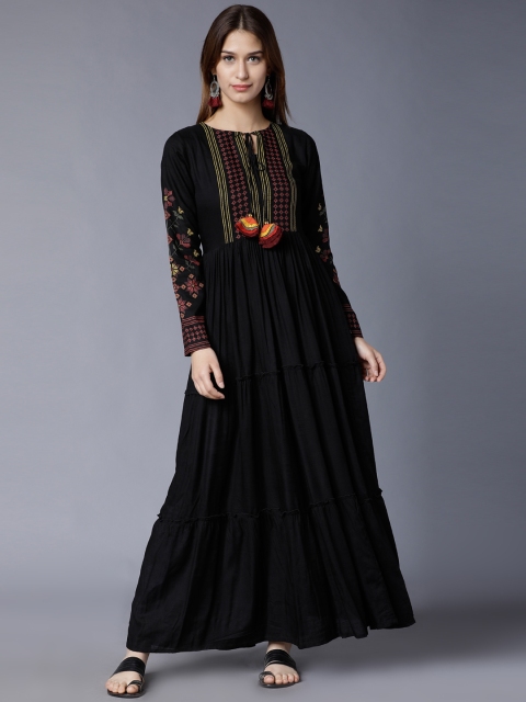 

Vishudh Women Black Printed Maxi Dress