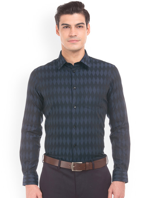 

Arrow New York Men Blue & Charcoal Grey Slim Fit Printed Formal Shirt