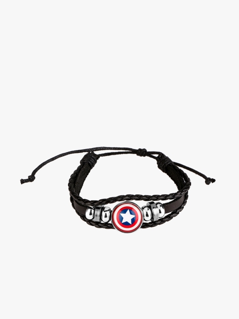 

Peora Men Black Leather Silver-Plated Wraparound Bracelet