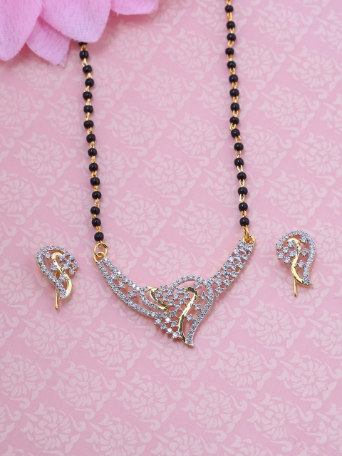 

Voylla Women Gold-Plated & Stone-Studded Mangalsutra With Earrings