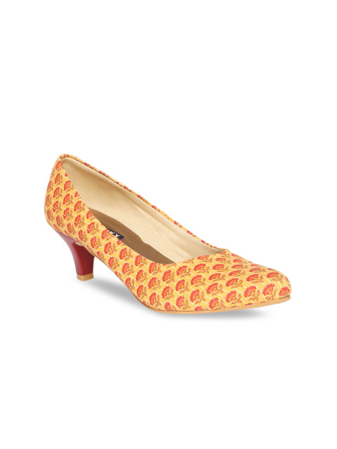 

Kanvas Women Yellow Leather Printed Heels