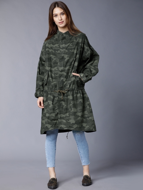 

Tokyo Talkies Women Olive Green Printed Duster Jacket