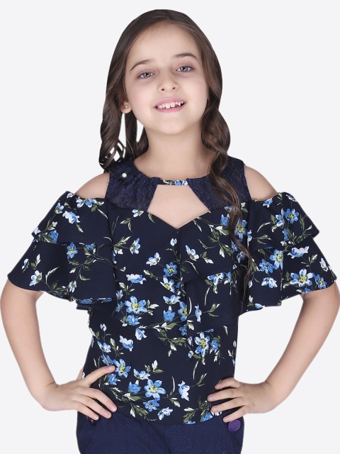 

CUTECUMBER Girls Navy Blue Printed Top
