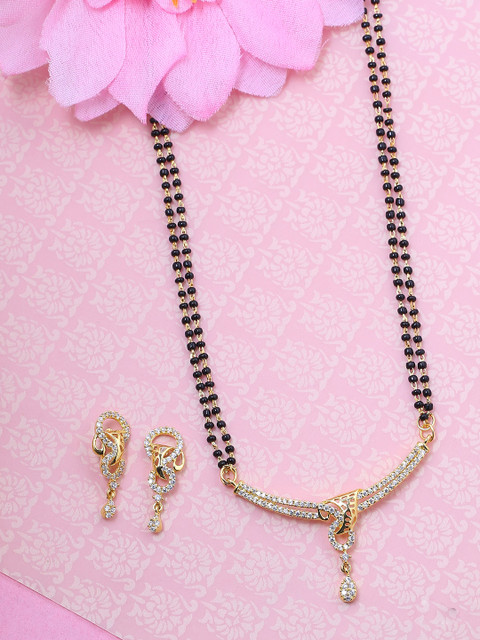 

Voylla Women Gold-Plated & Stone-Studded Mangalsutra With Earrings