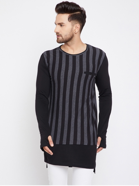 

Hypernation Men Black & Grey Striped Round Neck T-shirt