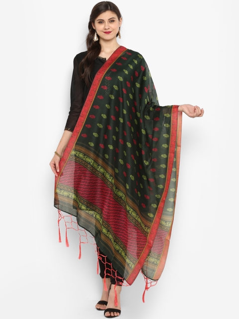 

Janasya Green & Red Printed Dupatta